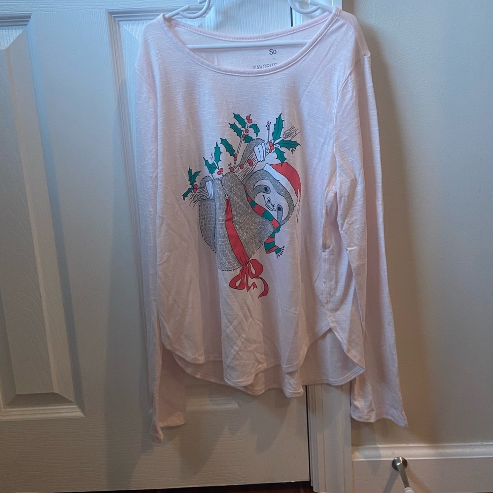 Light Pink So Christmas Sloth Long Sleeve Top